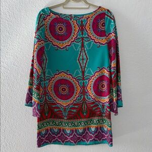 Yahada Teal and Orange Patterned Dress